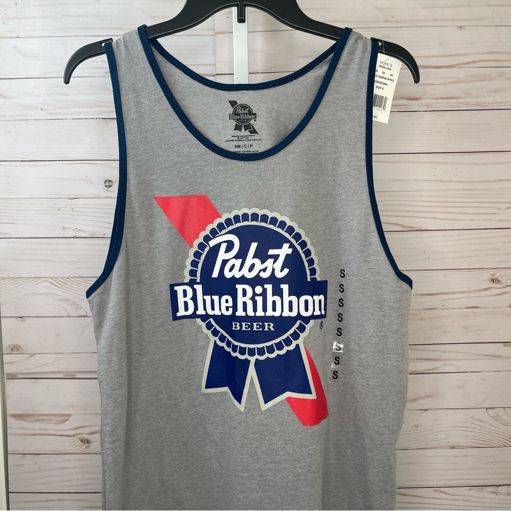 Men's Size Small Pabst Blue Ribbon Beer Logo Gray Blue Red Basketball Jersey